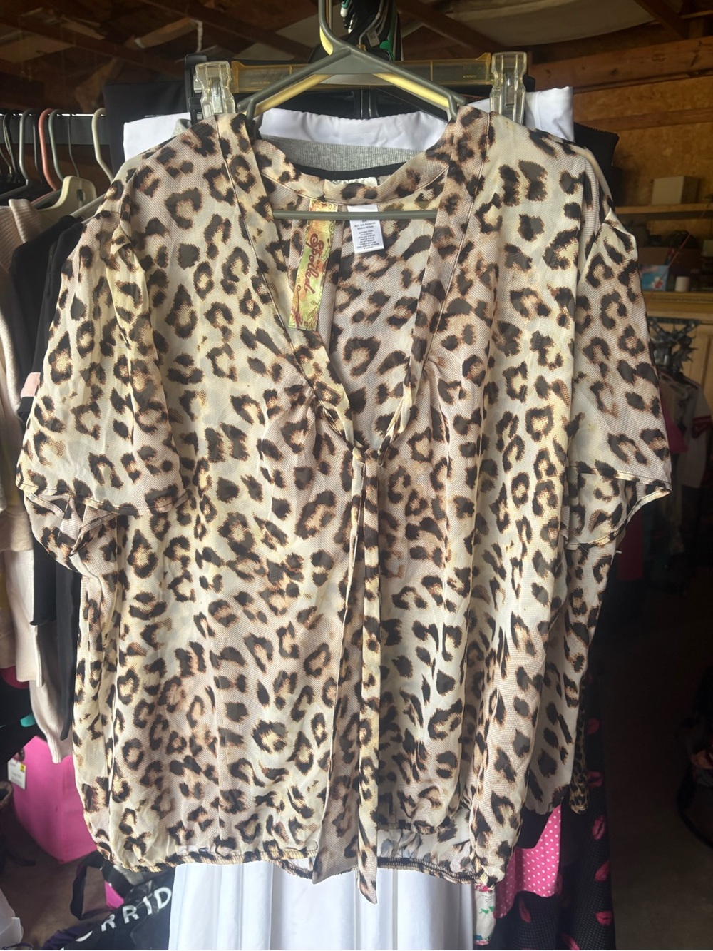 Leopard Tie-Front Blouse in Beige/Brown